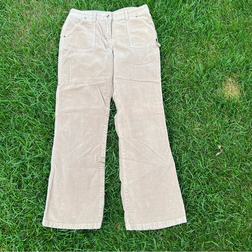 Fashion Bug Y2K Tan Corduroy Cargo Flare Pants Size 6 Retro 2000s Boho